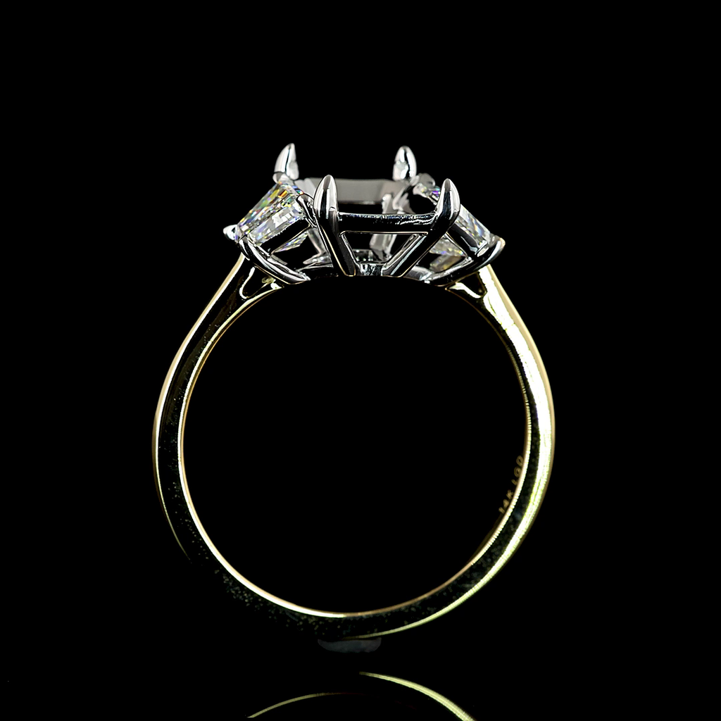 3.99 Cts 14k Two Tone Emerald Shape 3 Stones Ring - Image 4