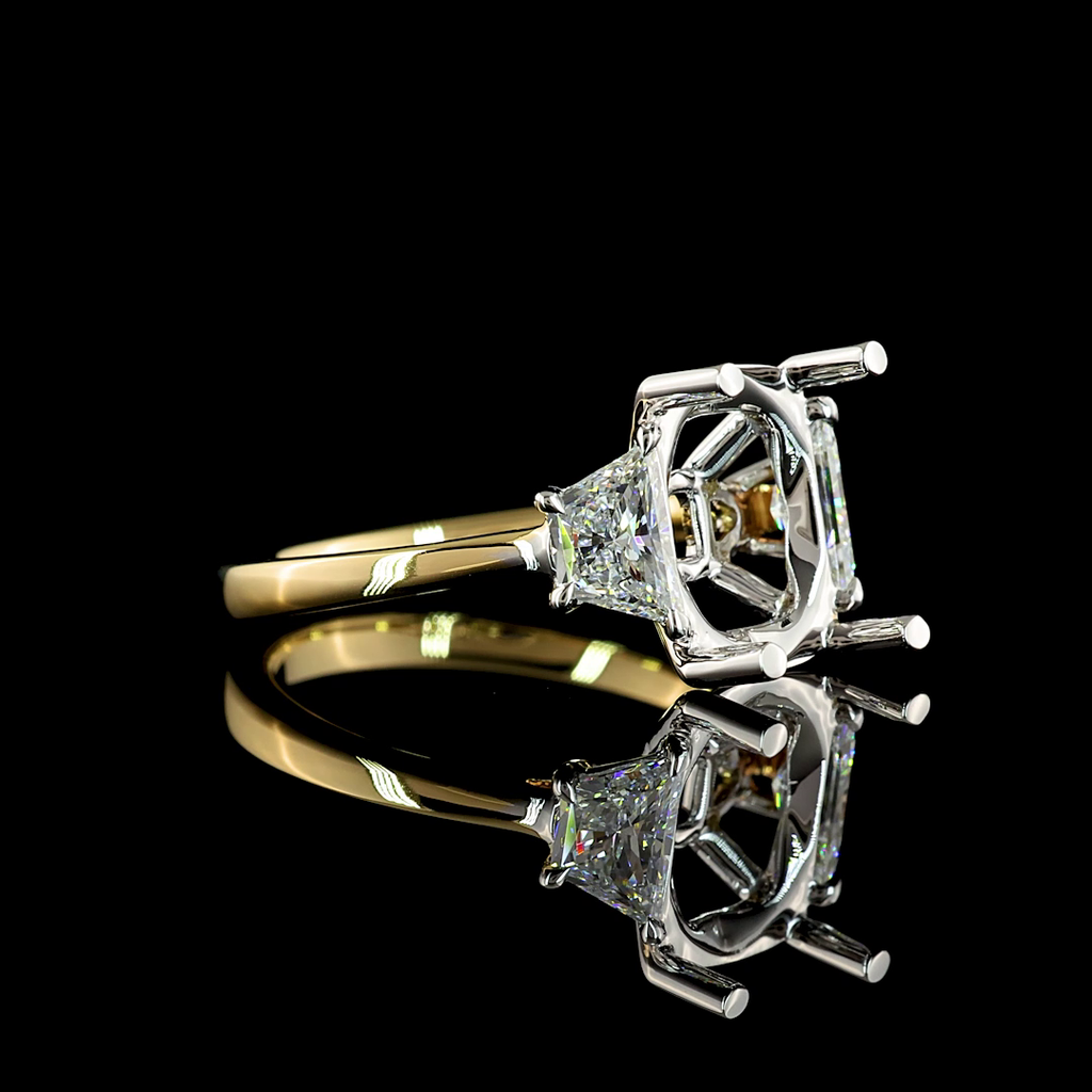 3.78 Cts 14k Two Tone Cushion Brilliant Shape 3 Stones Ring - Image 3