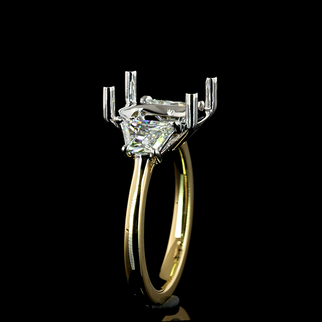 3.78 Cts 14k Two Tone Cushion Brilliant Shape 3 Stones Ring - Image 4