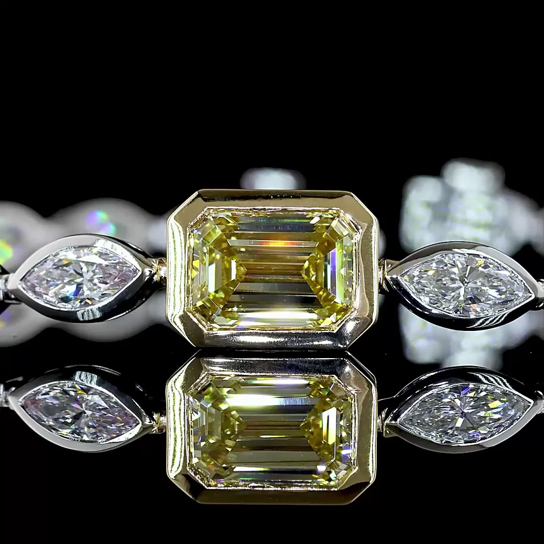 6.09 Cts 14k Two Tone Emerald Shape Tennis Bracelet - Image 2