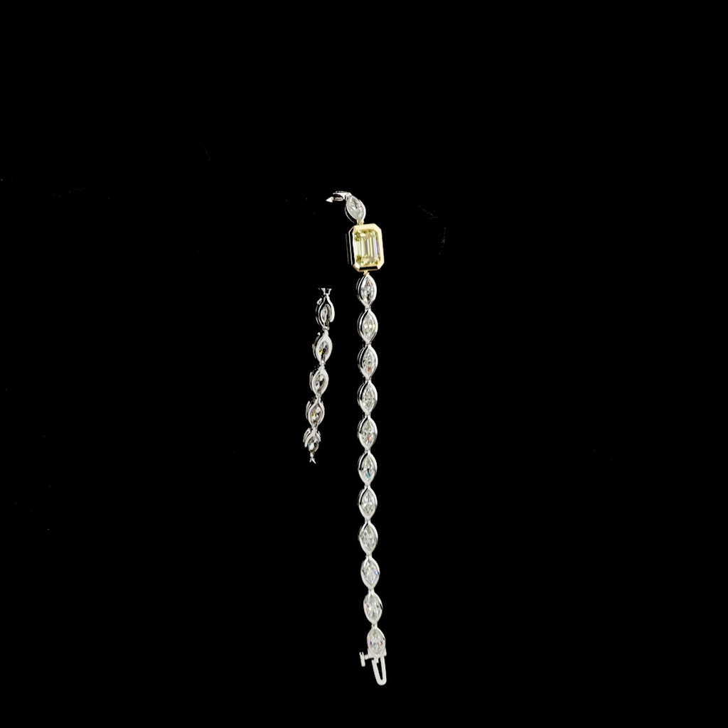 6.09 Cts 14k Two Tone Emerald Shape Tennis Bracelet - Image 3