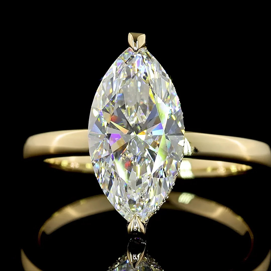 2.78 Cts 14k Yellow Gold Marquise Shape Hidden Halo Ring - Image 3