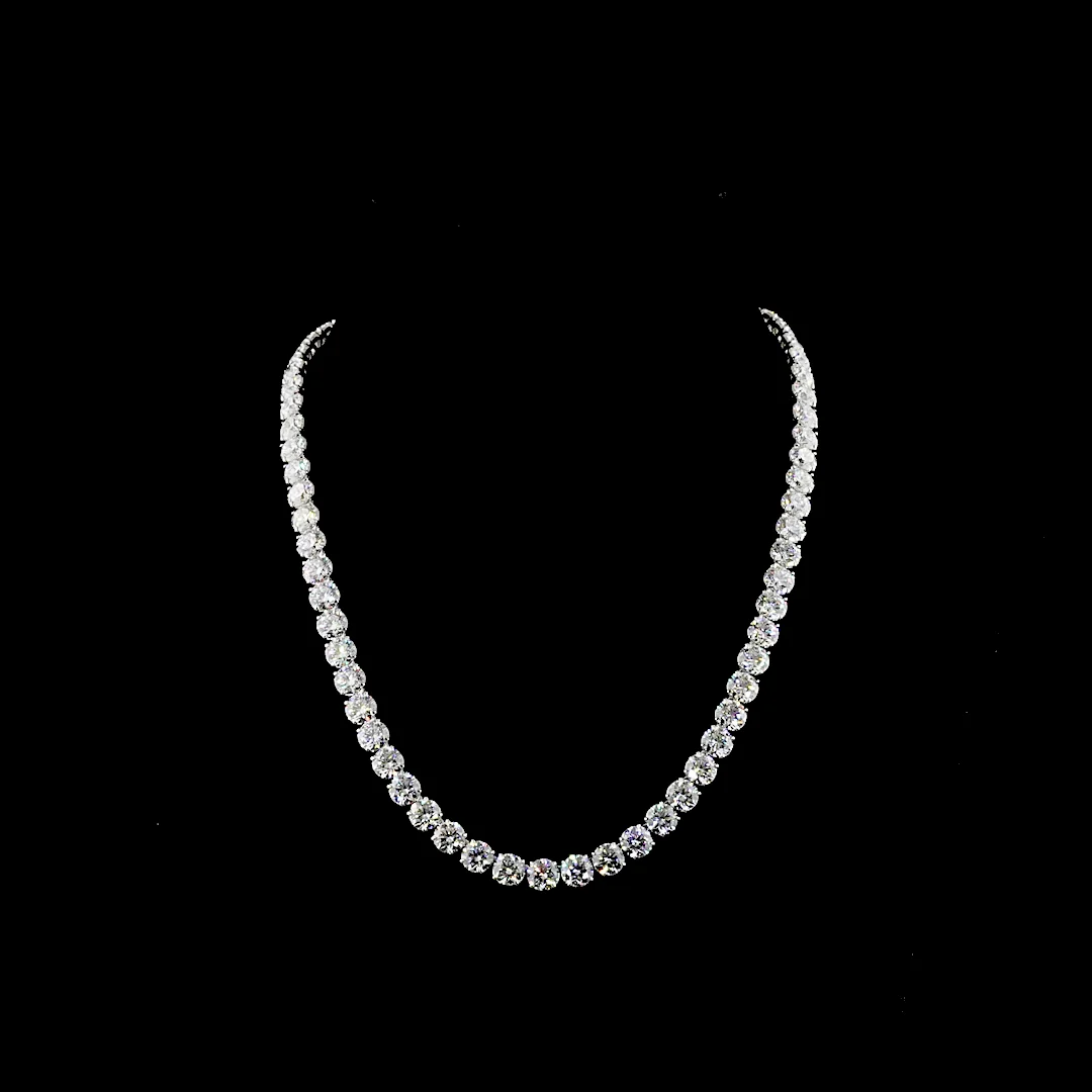 68.71 Cts 14k White Gold Round Shape Tennis Necklace - Video
