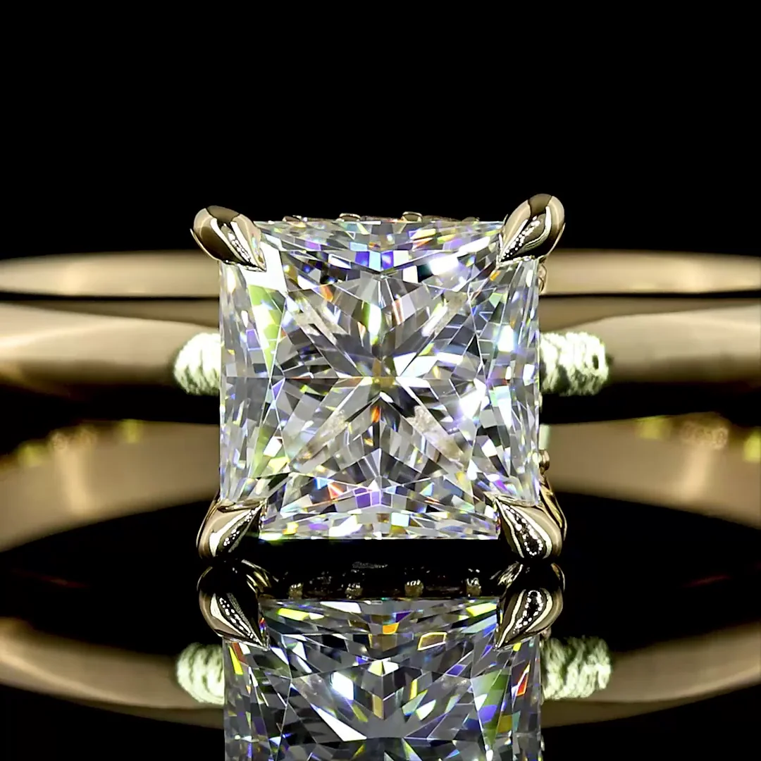 1.08 Cts 14k Yellow Gold Princess Shape Hidden Halo Ring - Image 3