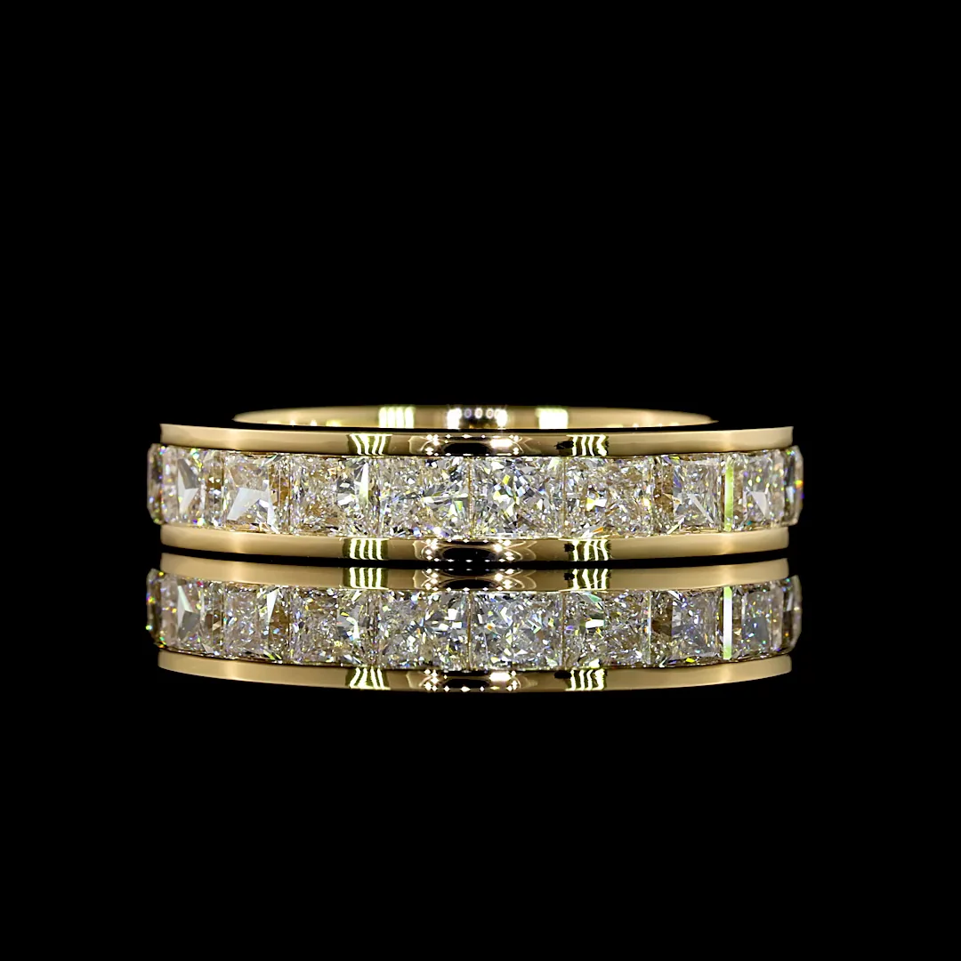 2.59 Cts 18k Yellow Gold Princess Shape 3/4 Band Eternity Band - Video