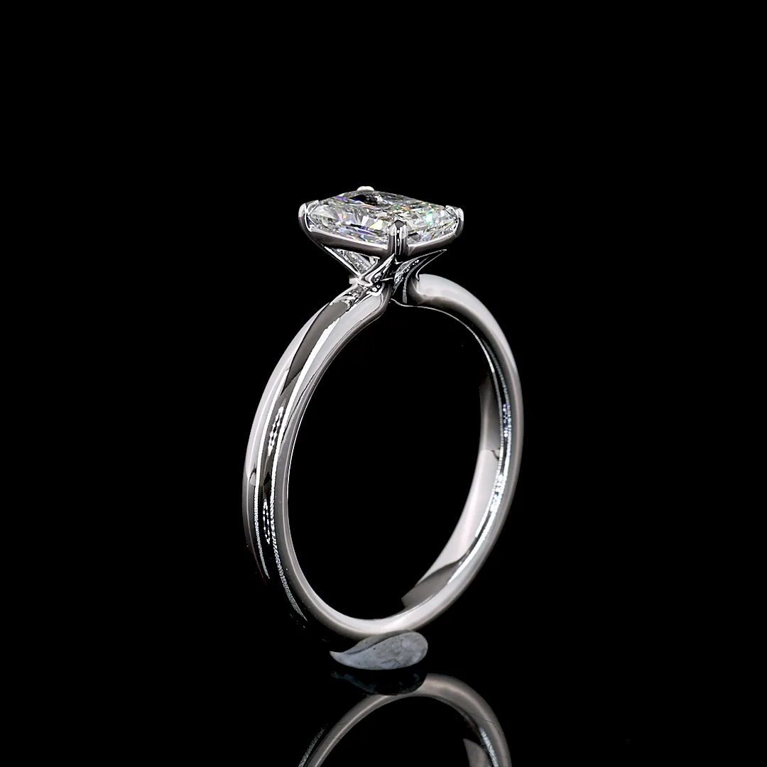 1.04 Cts 14k White Gold Radiant Shape Solitaire Ring - Image 4