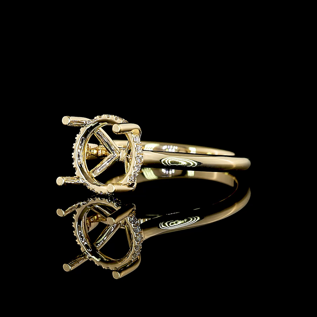 0.1 Cts 18k Yellow Gold - Platinum Round Shape Hidden Halo Ring - Image 2