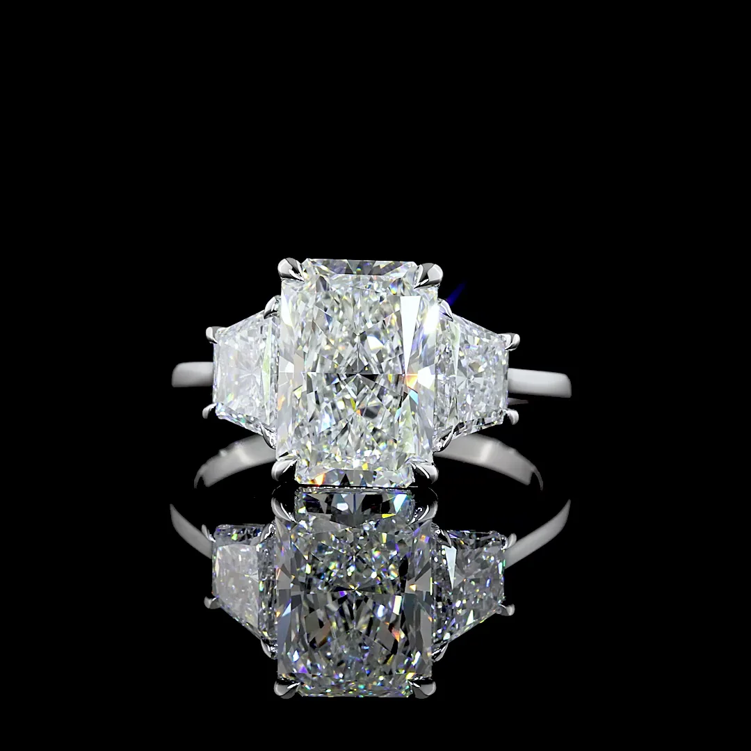 4.21 Cts 14k White Gold Radiant Shape 3 Stones Ring - Video