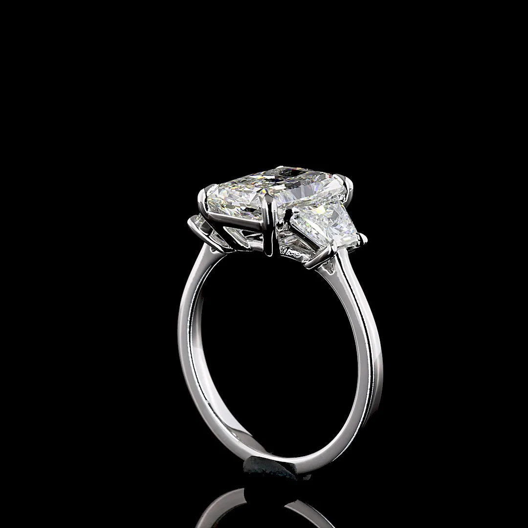 4.19 Cts 14k White Gold Radiant Shape 3 Stones Ring - Image 2
