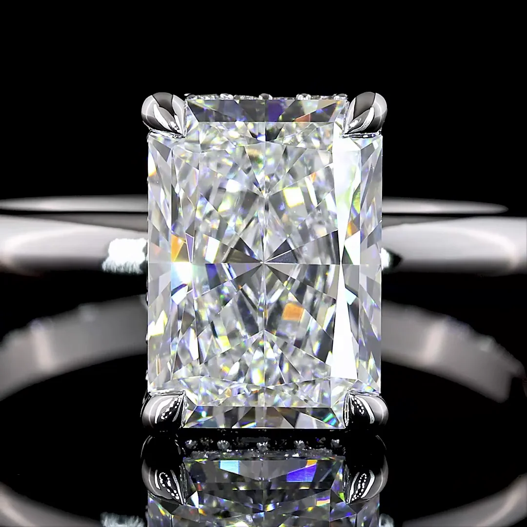 2.18 Cts 14k White Gold Radiant Shape Hidden Halo Ring - Image 3