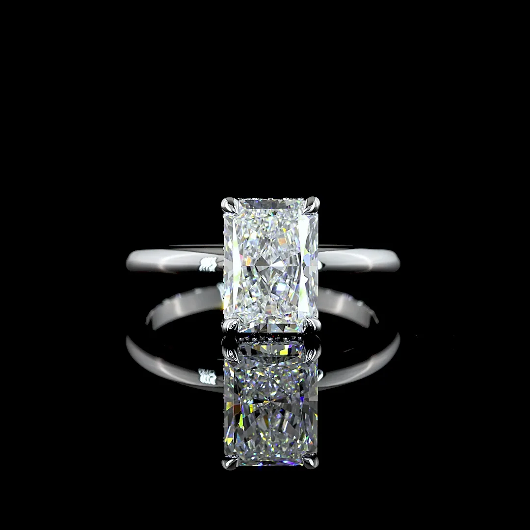 2.18 Cts 14k White Gold Radiant Shape Hidden Halo Ring - Video