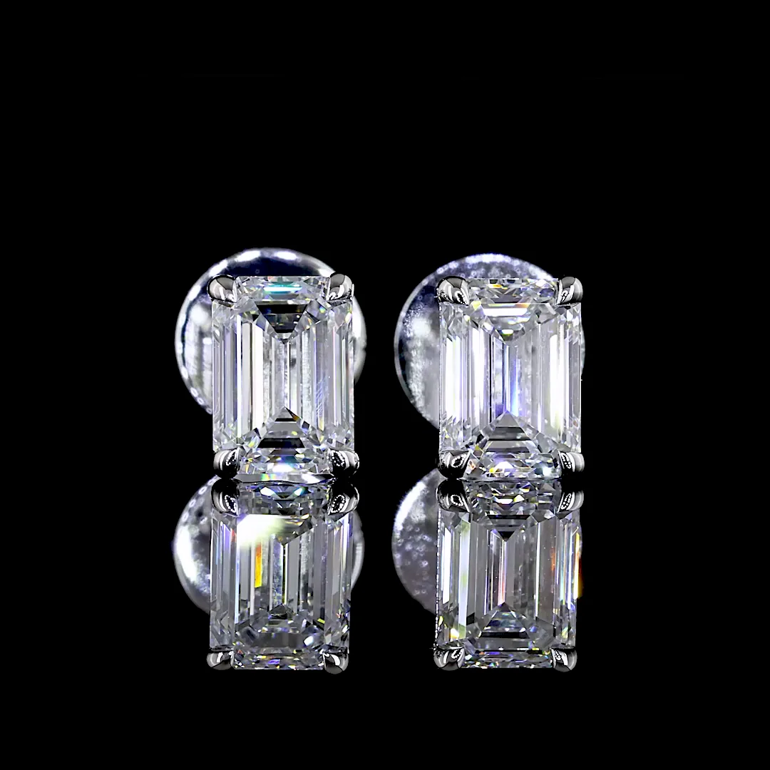 1.09 Cts 14k White Gold Emerald Shape Studs Earring - Image 3