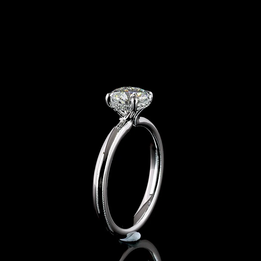 1.13 Cts 14k White Gold Round Shape Hidden Halo Ring - Image 4