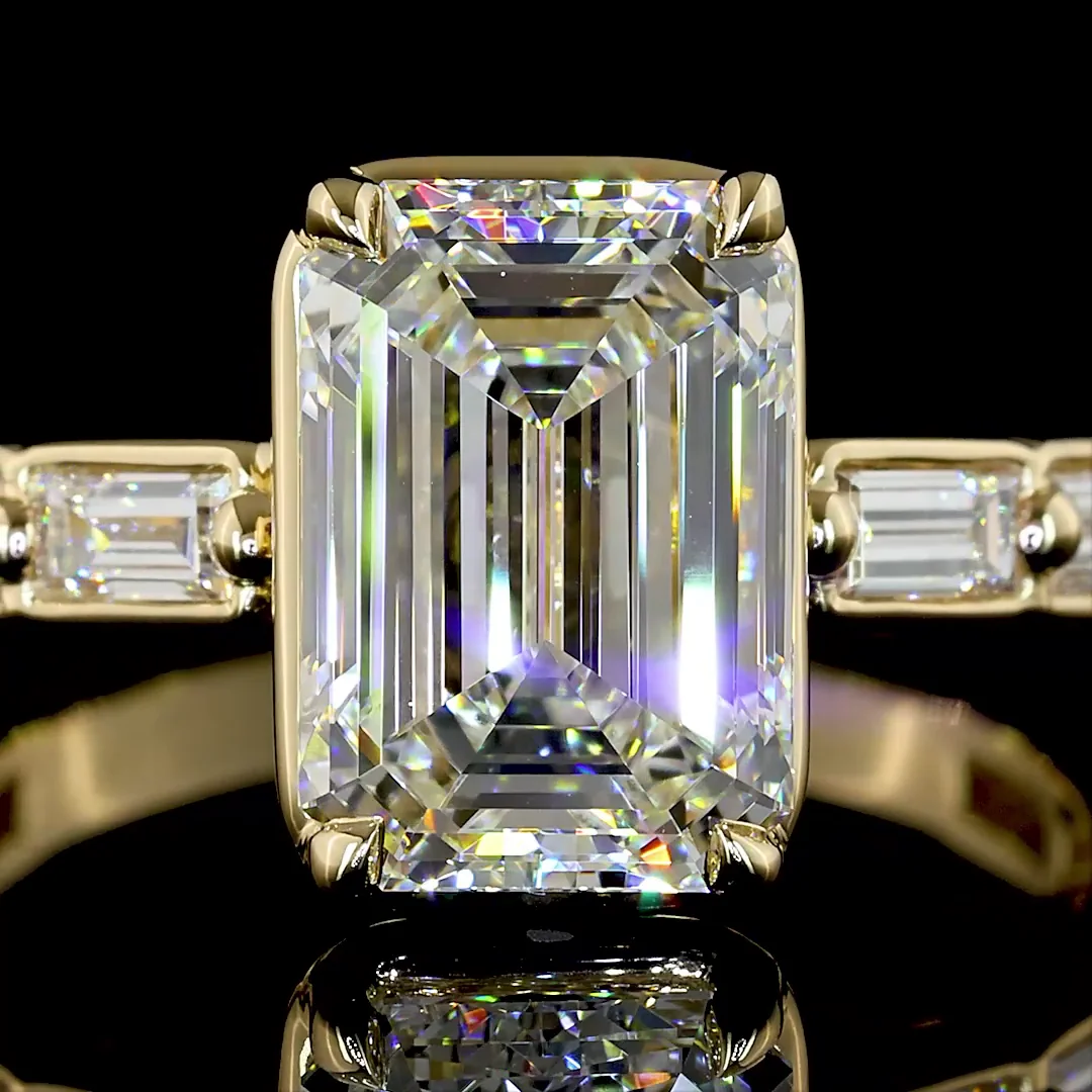 3.14 Cts 14k Yellow Gold Emerald Shape Solitaire Diamond Shank Ring - Image 3