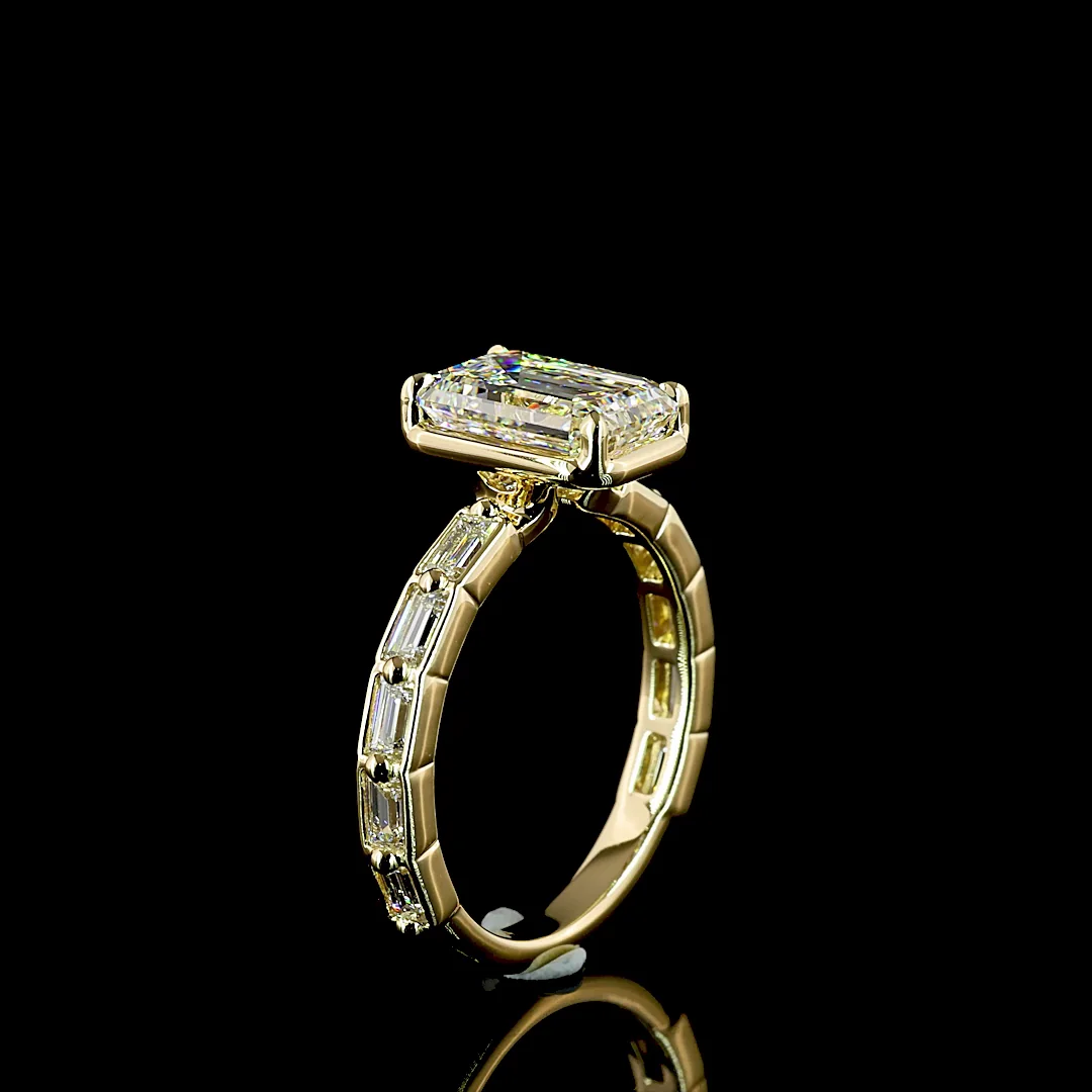 3.14 Cts 14k Yellow Gold Emerald Shape Solitaire Diamond Shank Ring - Image 4