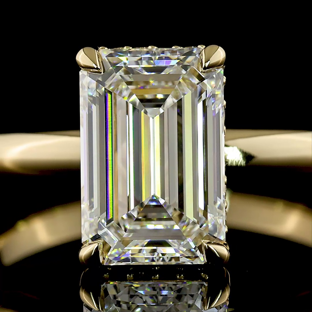 2.17 Cts 14k Yellow Gold Emerald Shape Hidden Halo Ring - Image 3