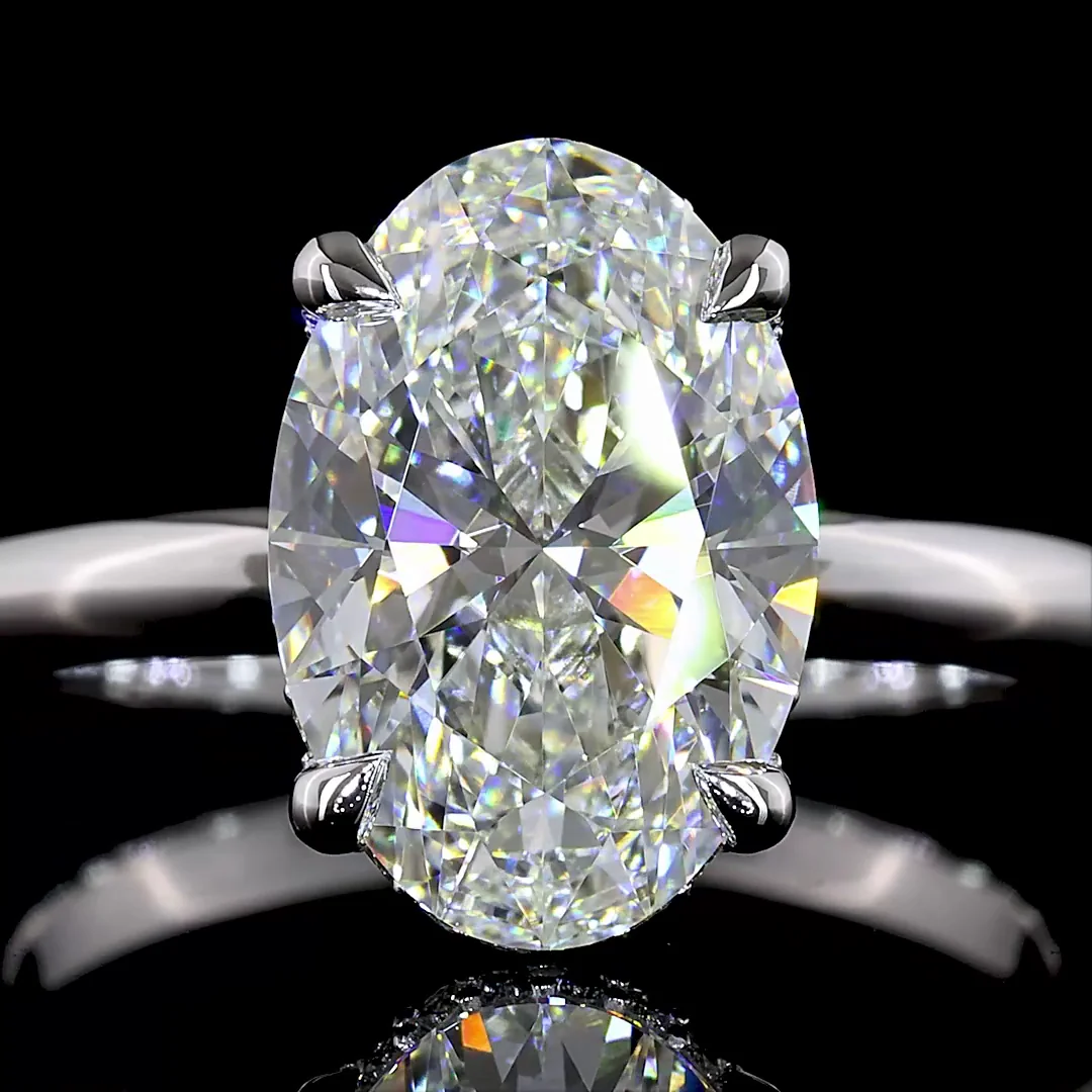 3.18 Cts 14k White Gold Oval Shape Hidden Halo Ring - Image 3