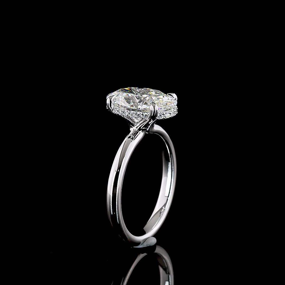3.18 Cts 14k White Gold Oval Shape Hidden Halo Ring - Image 4