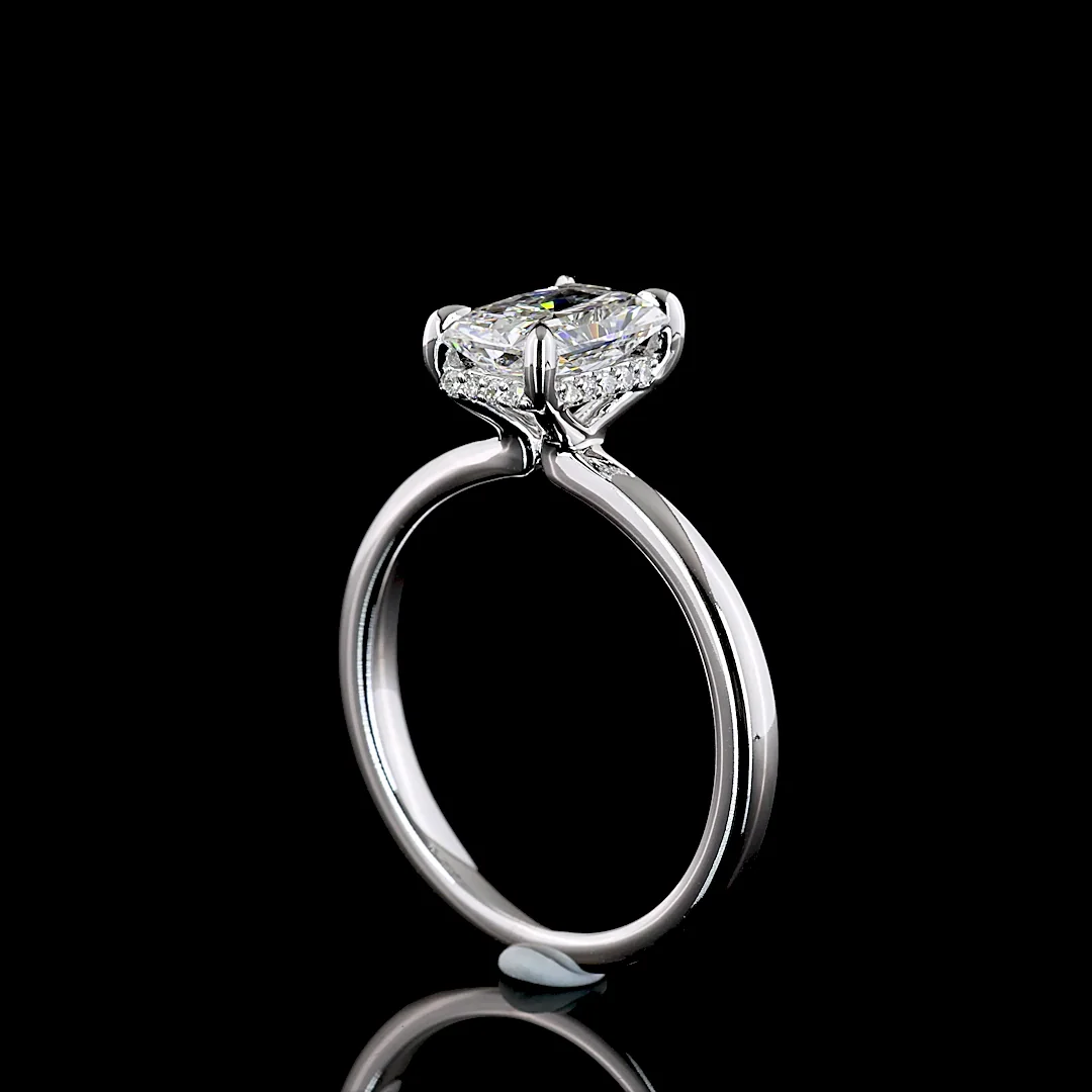1.63 Cts 14k White Gold Radiant Shape Hidden Halo Ring - Image 2