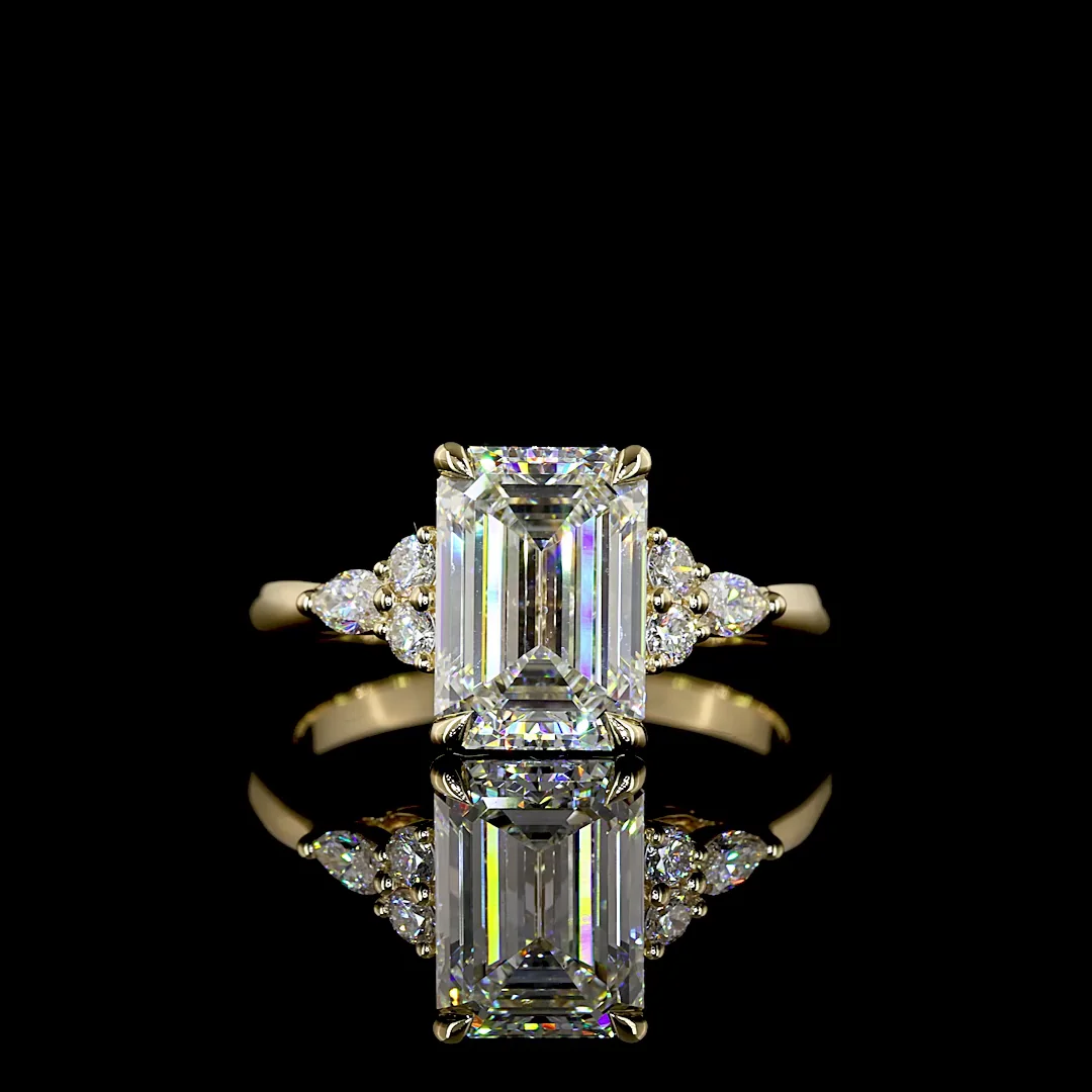 2.81 Cts 14k Yellow Gold Emerald Shape Special Ring - Video