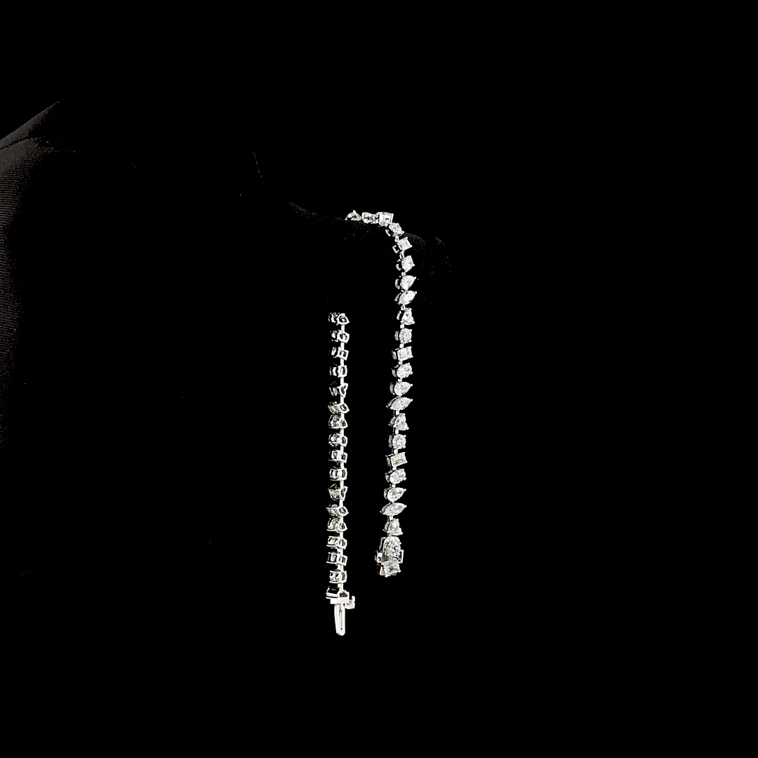 4.62 Cts 14k White Gold Mix Shape Station Line Tennis Bracelet - Image 3