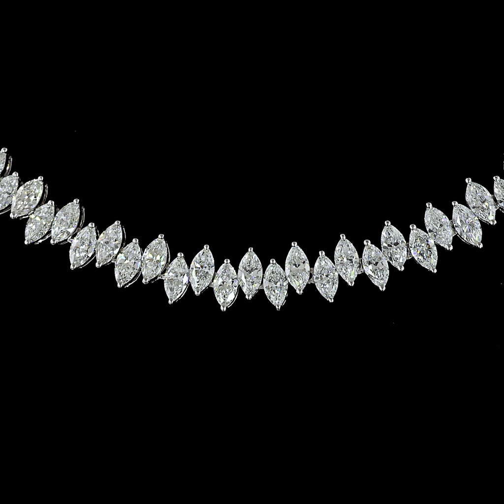 9.82 Cts 14k White Gold Marquise Shape Tennis Necklace - Image 3