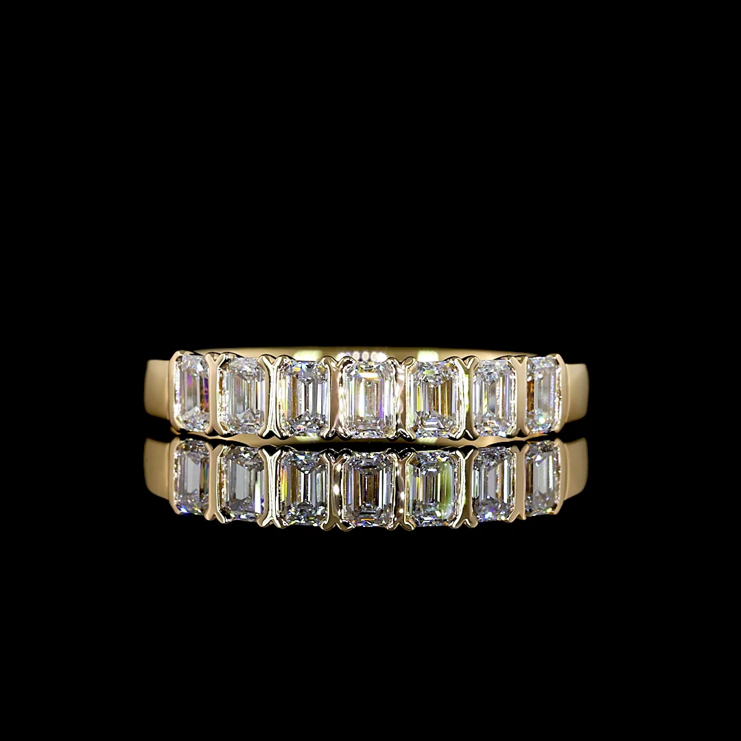 0.53 Cts 18k Yellow Gold Emerald Shape 7 Stones Eternity Band - Video