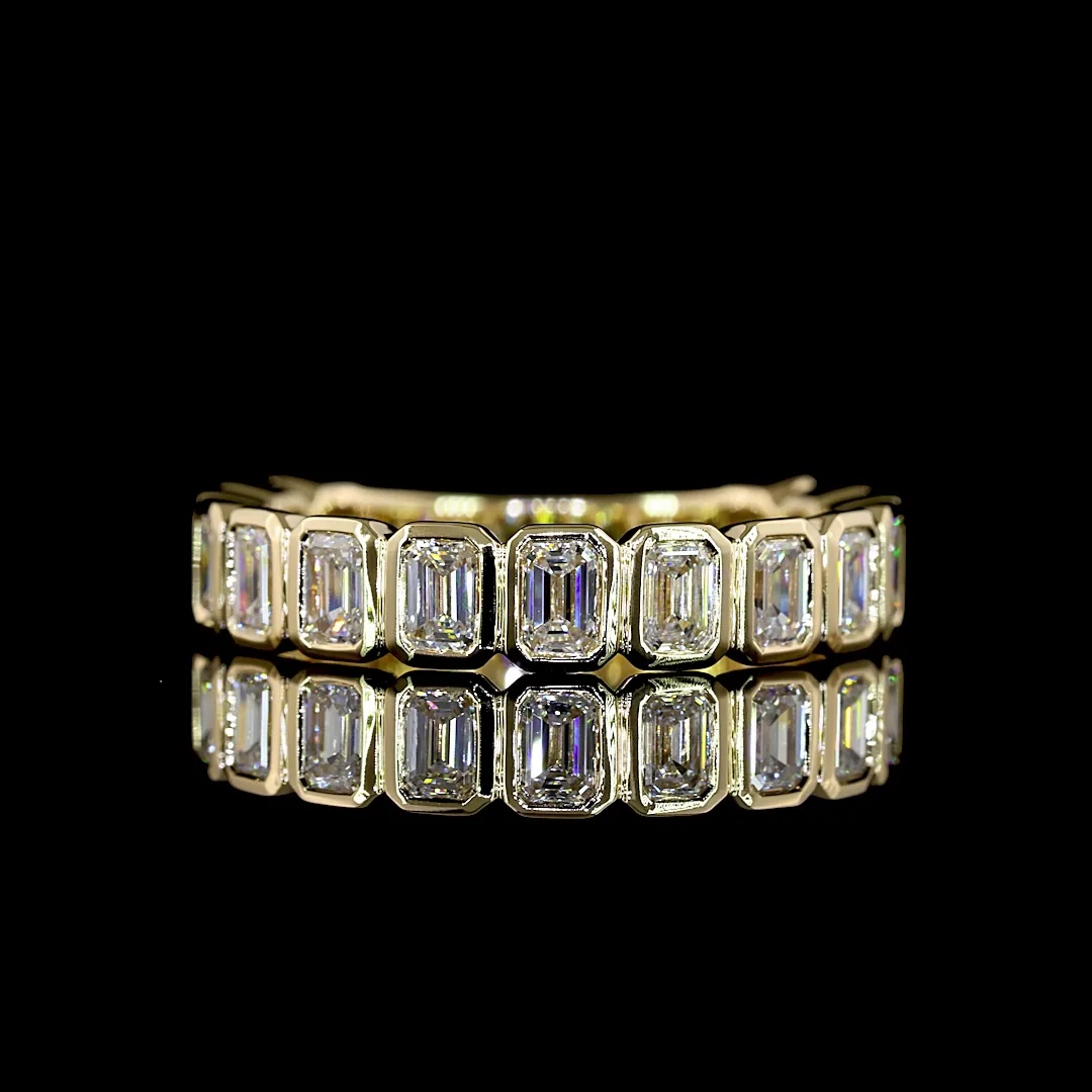 1.58 Cts 14k Yellow Gold Emerald Shape 3/4 Band Eternity Band - Video