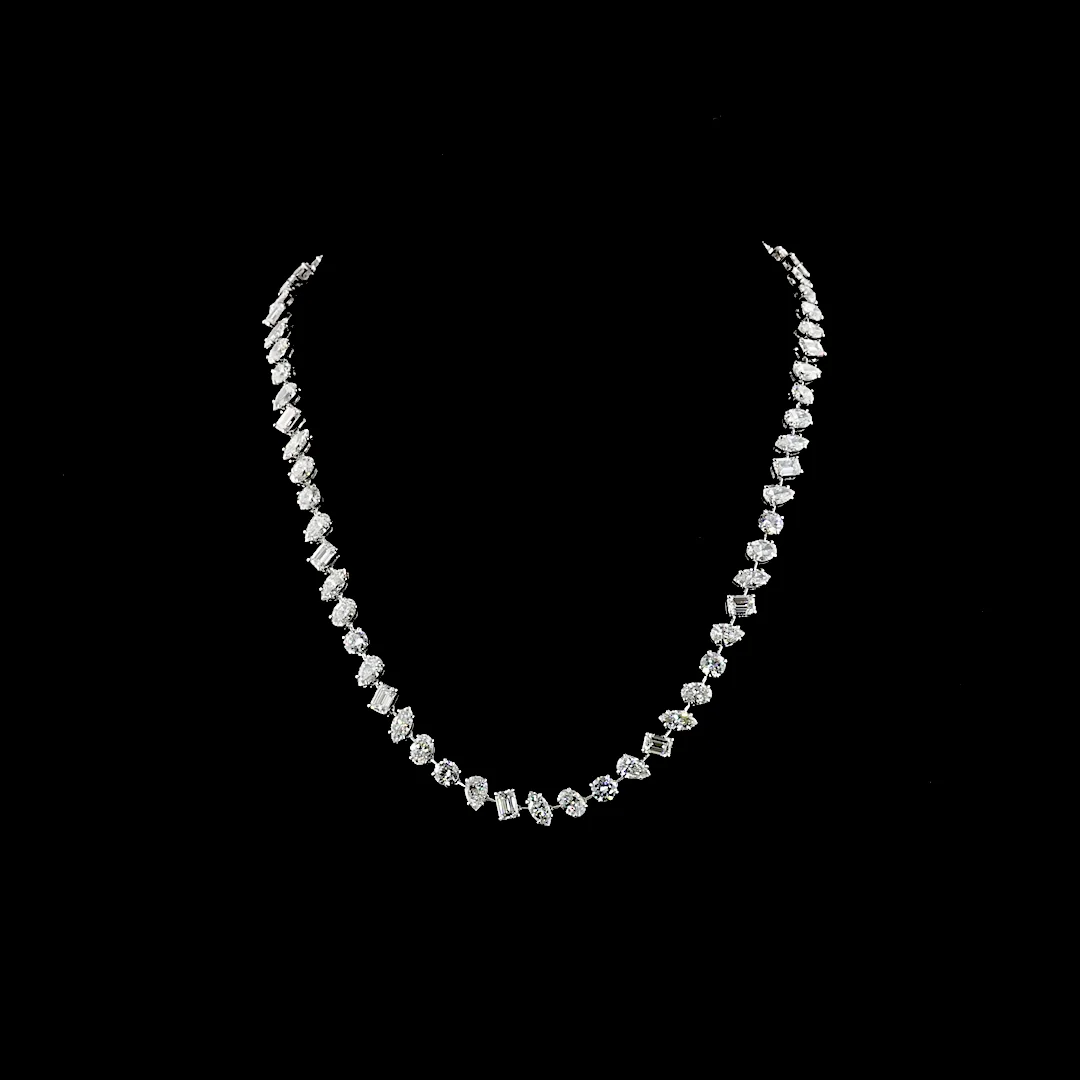33.24 Cts 14k White Gold Oval Shape Station Necklace - Video