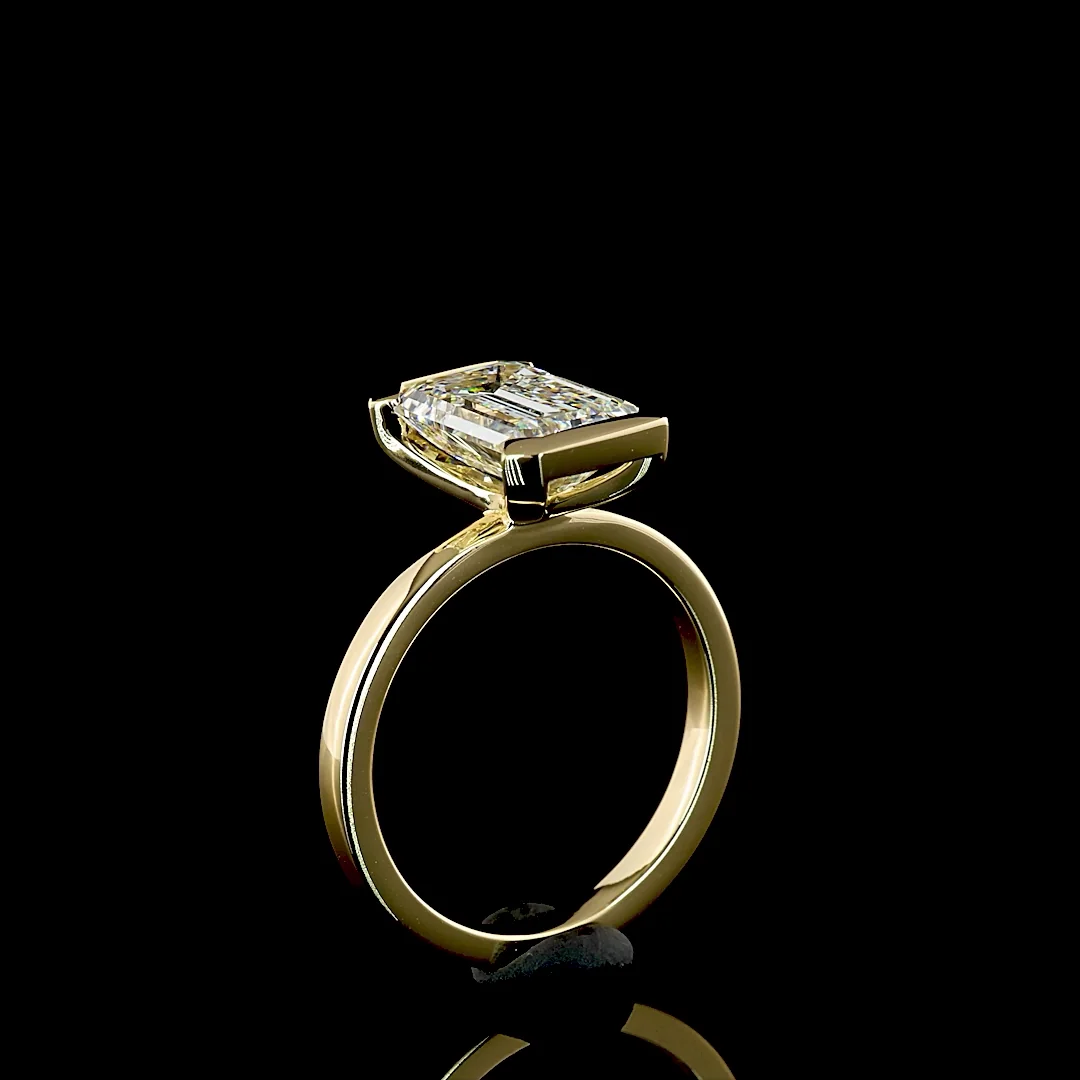 3.03 Cts 14k Yellow Gold Emerald Shape Solitaire Ring - Image 4