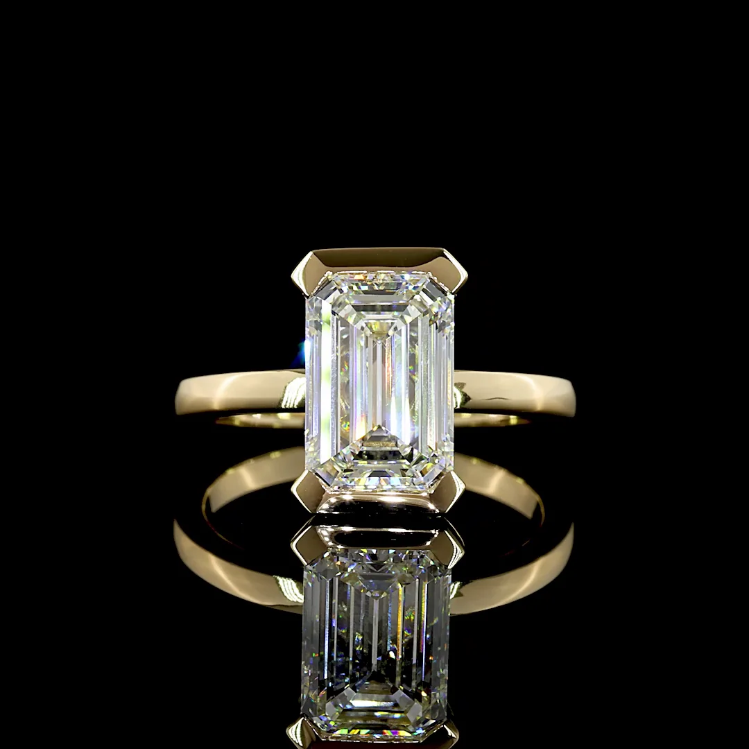 3.03 Cts 14k Yellow Gold Emerald Shape Solitaire Ring - Video