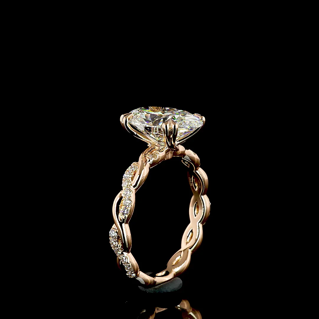 3.33 Cts 14k Rose Gold Oval Shape Hidden Halo Ring - Image 4