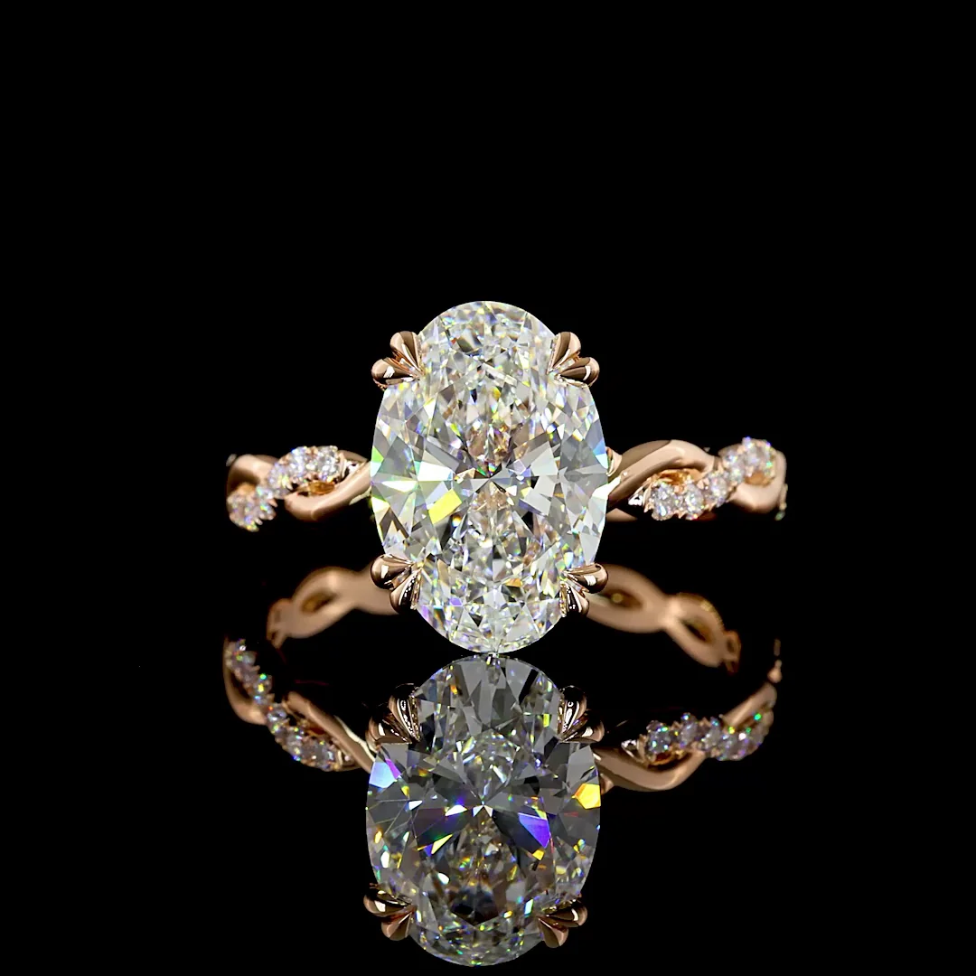 3.33 Cts 14k Rose Gold Oval Shape Hidden Halo Ring - Video