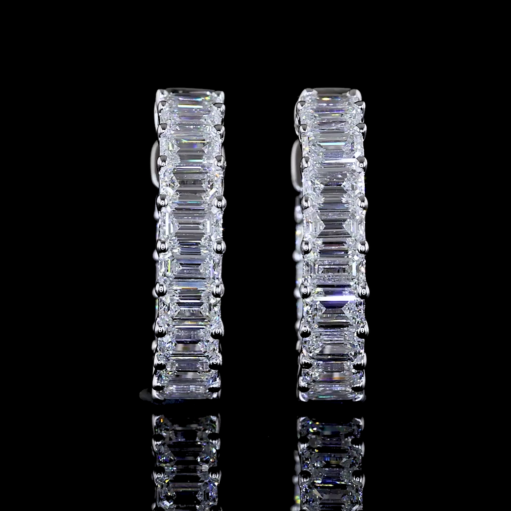 1.45 Cts 14k White Gold Emerald Shape Huggies Earring - Image 3