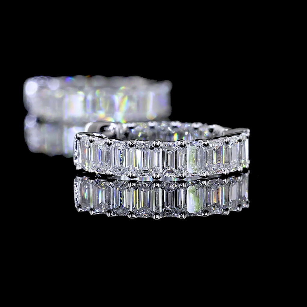 1.45 Cts 14k White Gold Emerald Shape Huggies Earring - Image 4