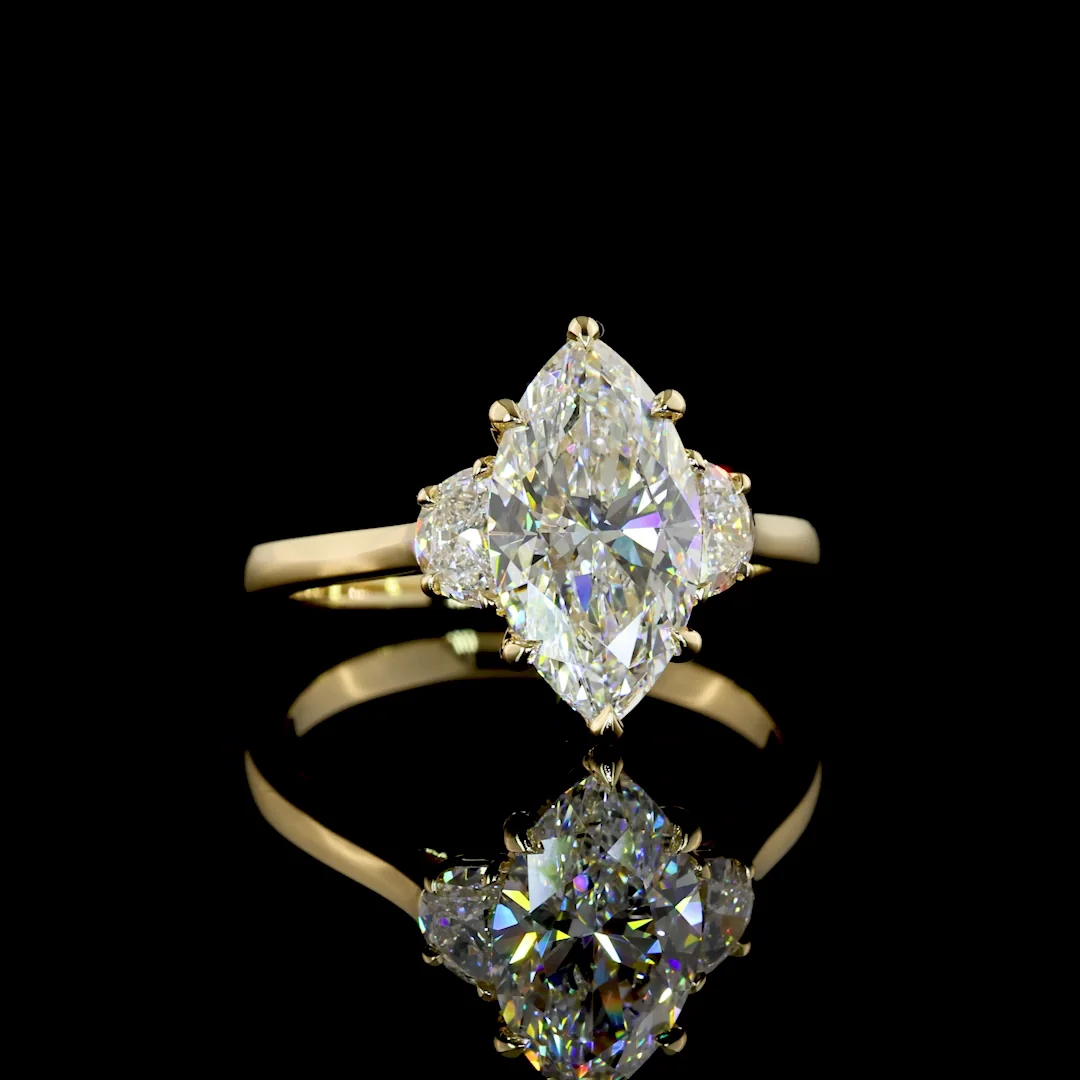 2.34 Cts 14k Yellow Gold Marquise Shape 3 Stones Ring - Video