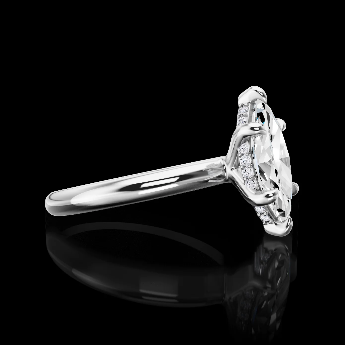 1.66 Cts 14k White Gold Marquise Shape Hidden Halo Ring - Image 3