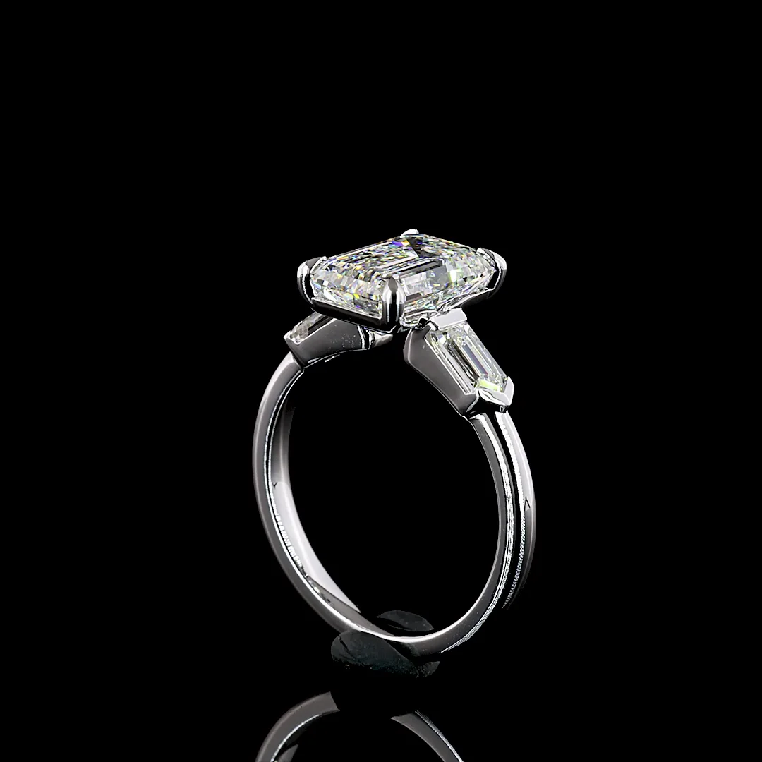 3.81 Cts 14k White Gold Emerald Shape 3 Stones Ring - Image 2