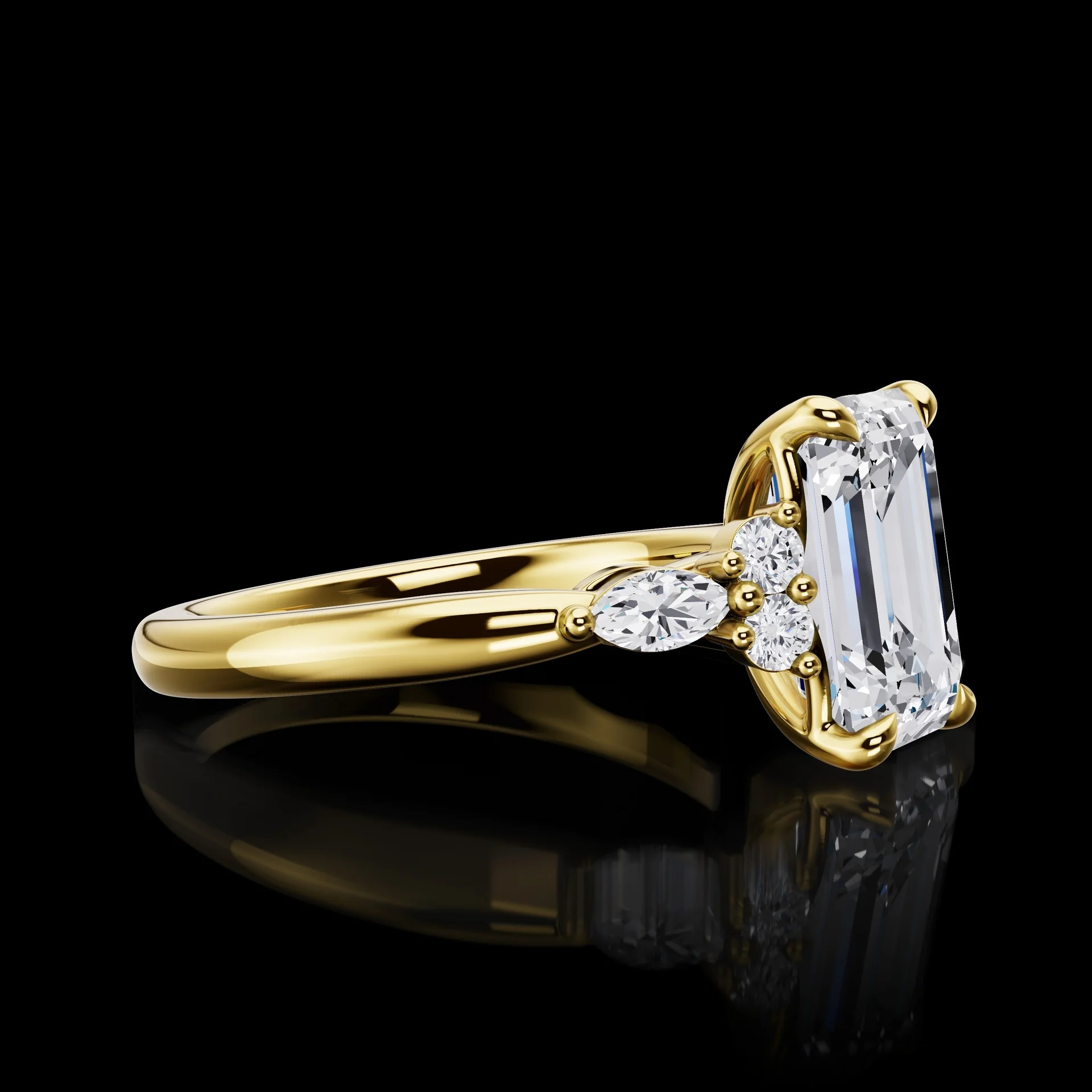 3.25 Cts 14k Yellow Gold Emerald Shape Special Ring - Image 3