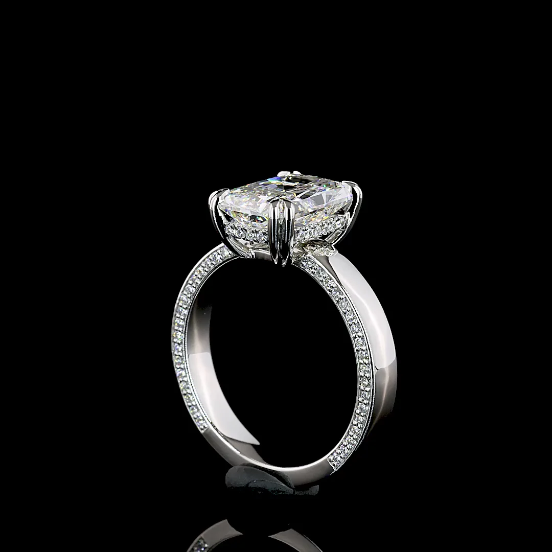 3.9 Cts Platinum Radiant Shape Solitaire Diamond Shank Ring - Image 2