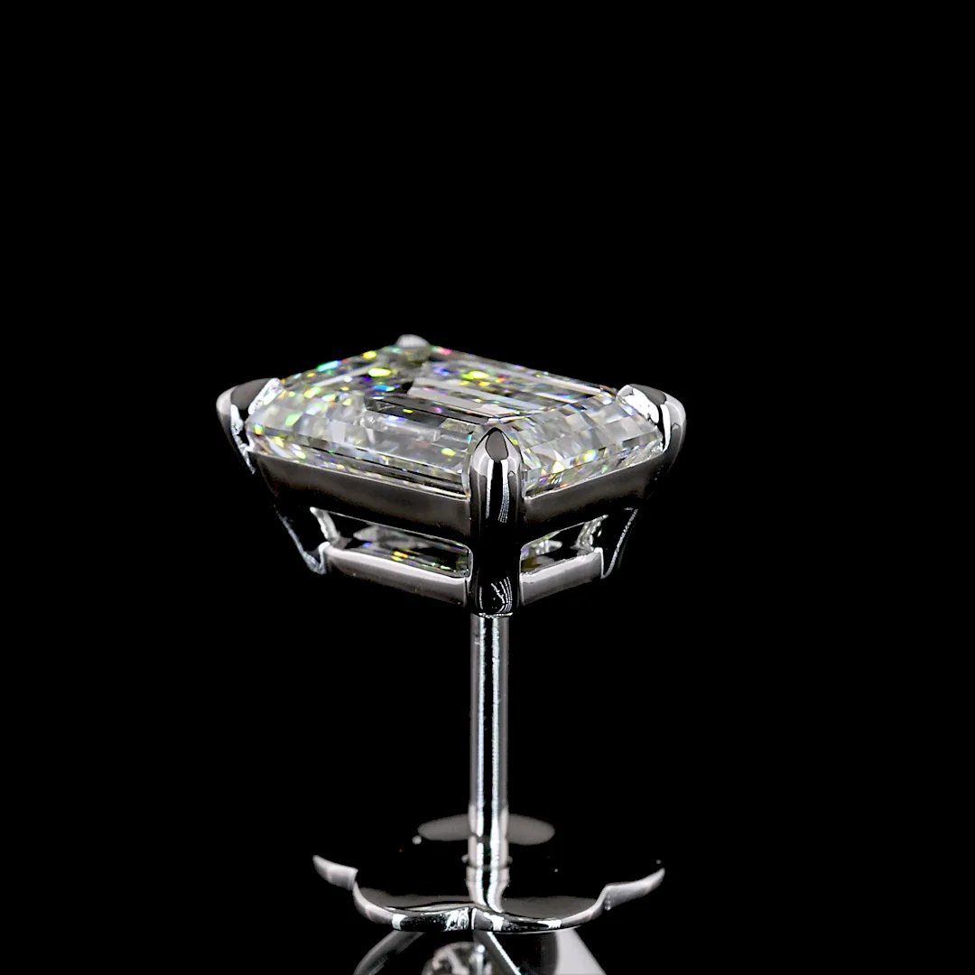 3.04 Cts 14k White Gold Emerald Shape Studs Earring - Image 4