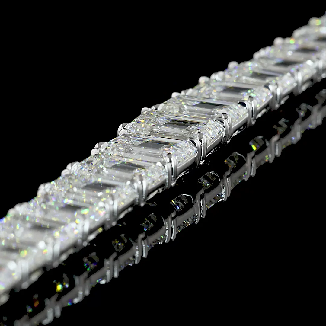 47.16 Cts 14k White Gold Emerald Shape Riviera Necklace - Image 2