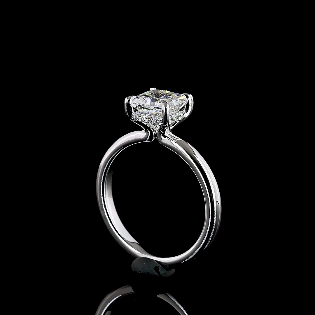 1.58 Cts 14k White Gold Princess Shape Hidden Halo Ring - Image 2