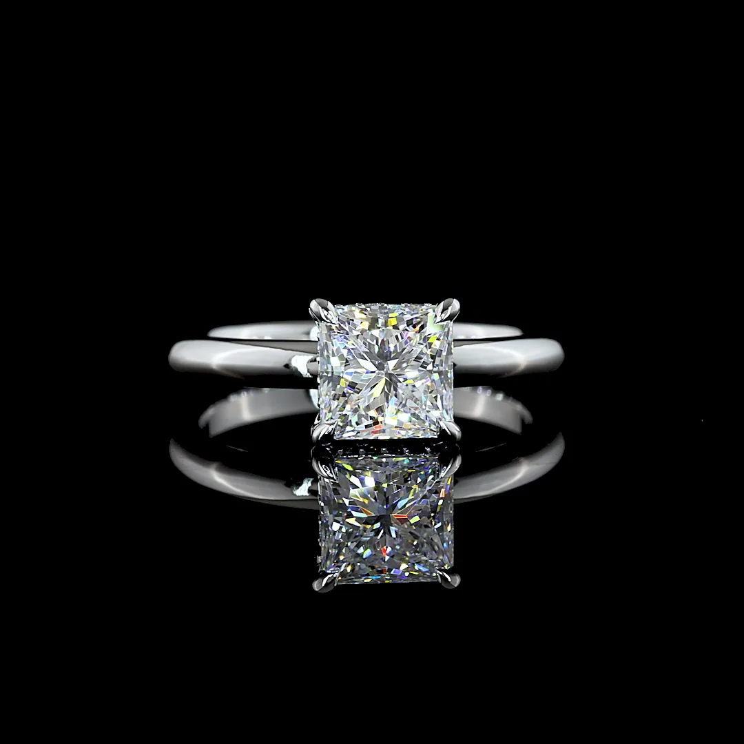 1.58 Cts 14k White Gold Princess Shape Hidden Halo Ring - Video