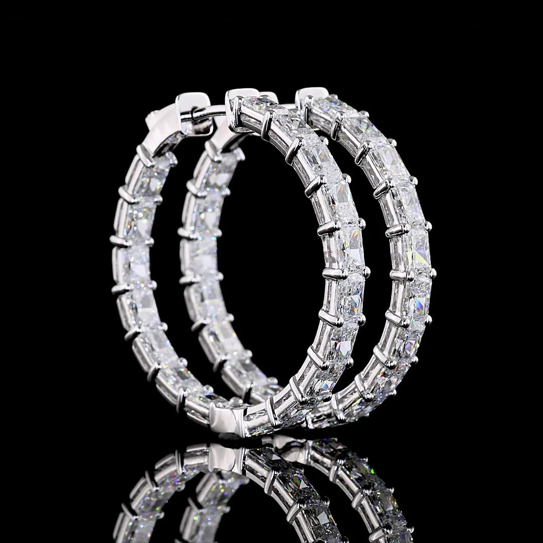 6.99 Cts 14k White Gold Radiant Shape Hoops Earring - Video
