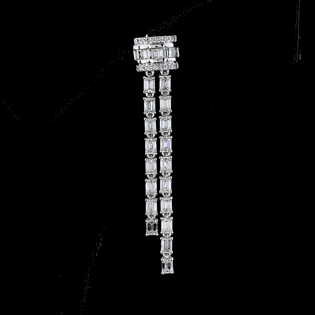 2.84 Cts 14k White Gold Emerald Shape Lariat Earring - Image 3
