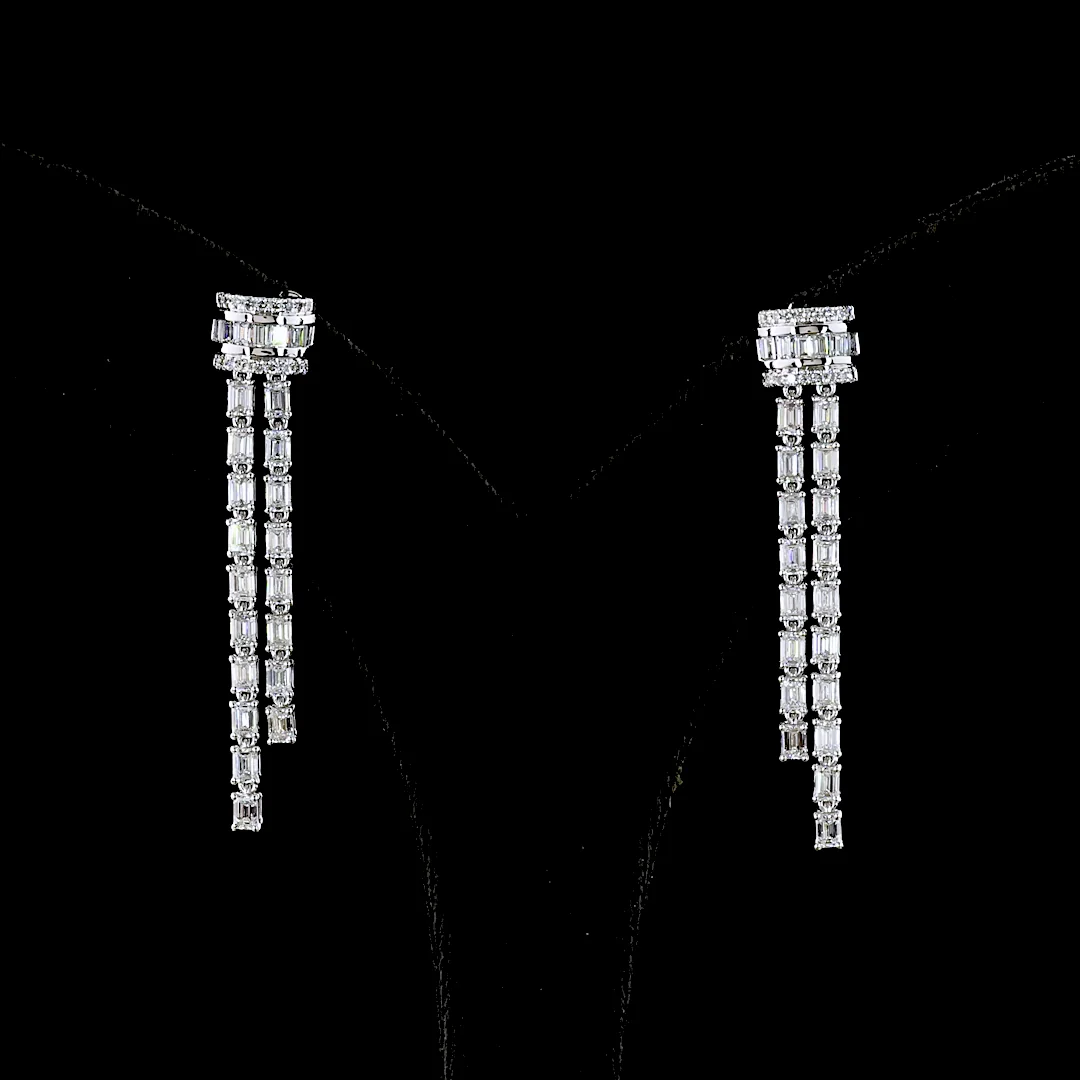 2.84 Cts 14k White Gold Emerald Shape Lariat Earring - Video