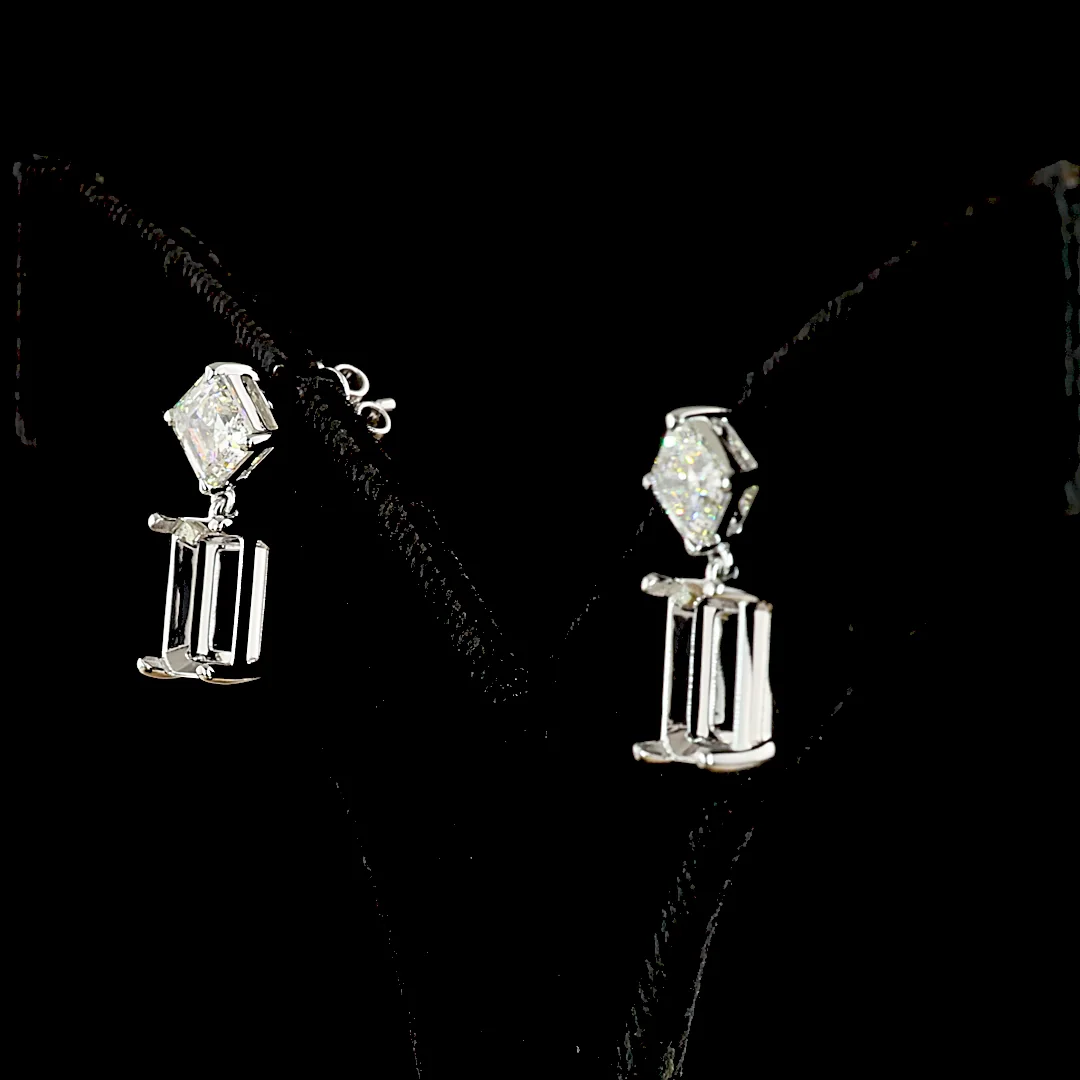 7.17 Cts 14k White Gold Emerald Shape Hanging Earring - Image 2