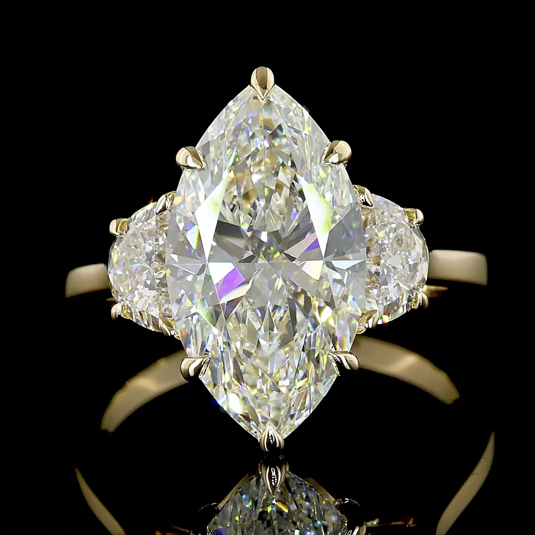 4.69 Cts 14k Yellow Gold Marquise Shape 3 Stones Ring - Image 3