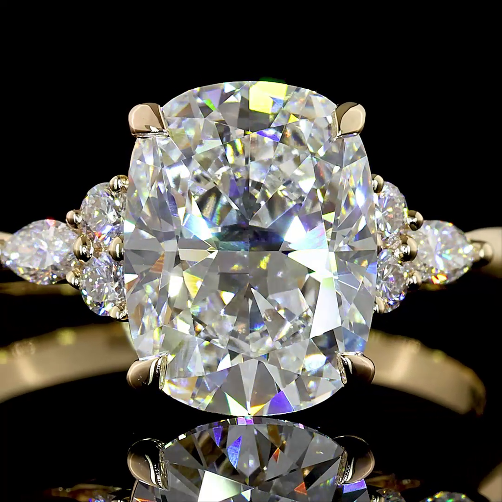 3.17 Cts 14k Yellow Gold Cushion Brilliant Shape Split Shank Ring - Image 3